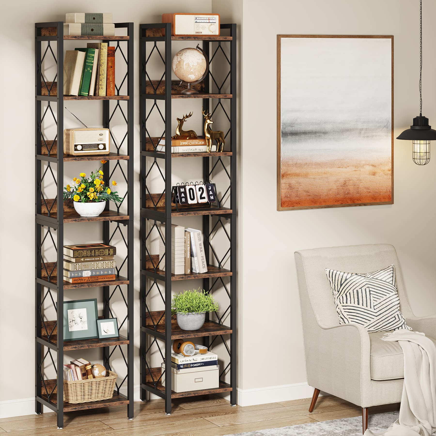 78.7 Inch Extra Tall Narrow Bookshelf, 7 Tier Skinny Bookcase for Small Spaces