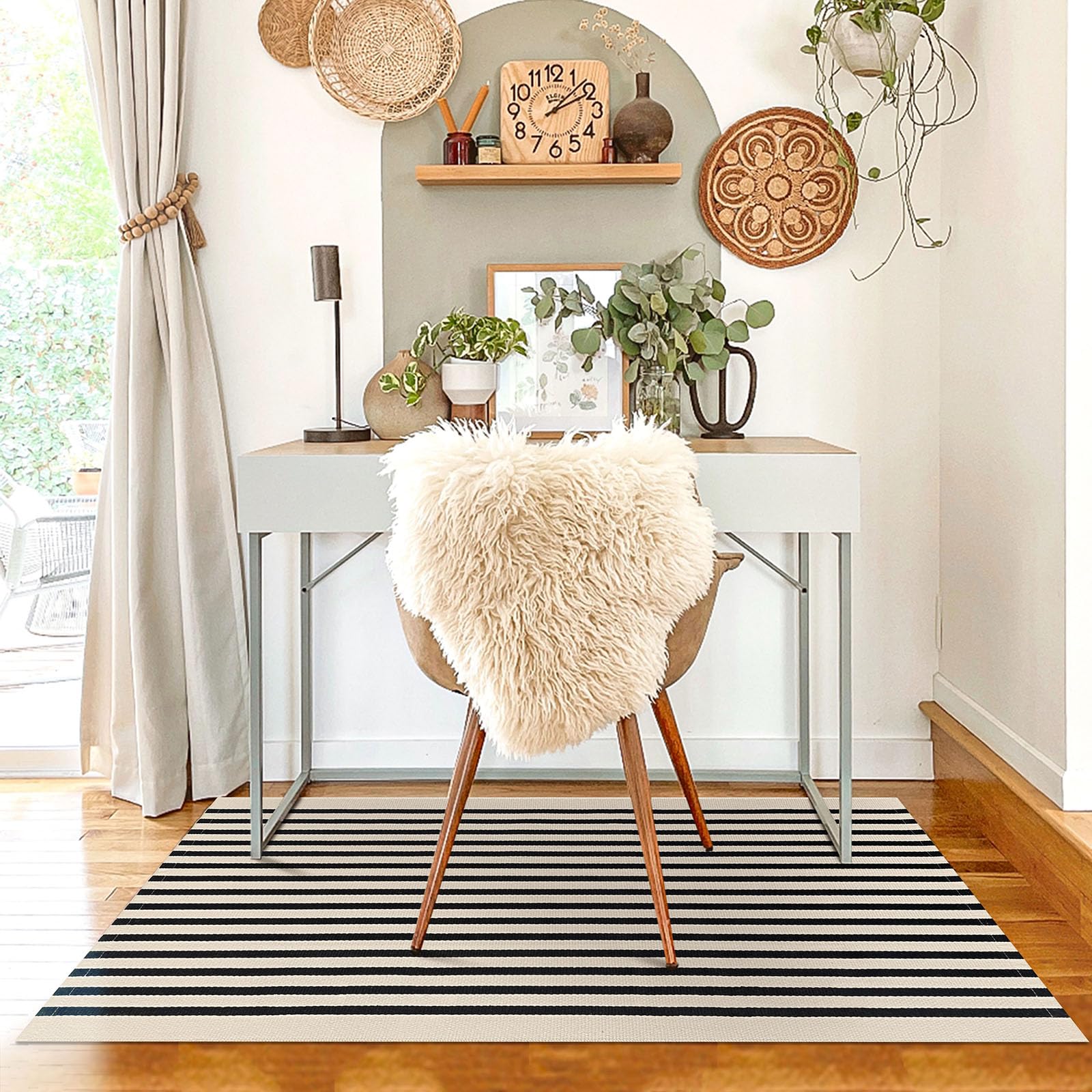 KILOCOCO Beige Striped Rug - 3'X5' Front Door Mat Outdoor, Welcome Mats Rug Outdoor, Cotton Washable Front Porch Rug Layered Doormats for Front Porch/Farmhouse/Entryway