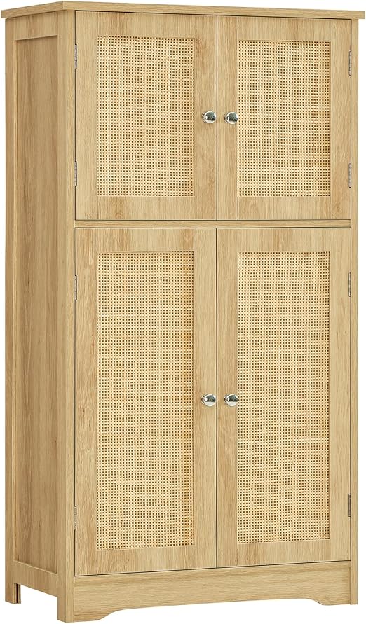 Storage Cabinet, Bathroom Cabinet with 4 Doors & Adjustable Shelf, Cupboard, Bathroom