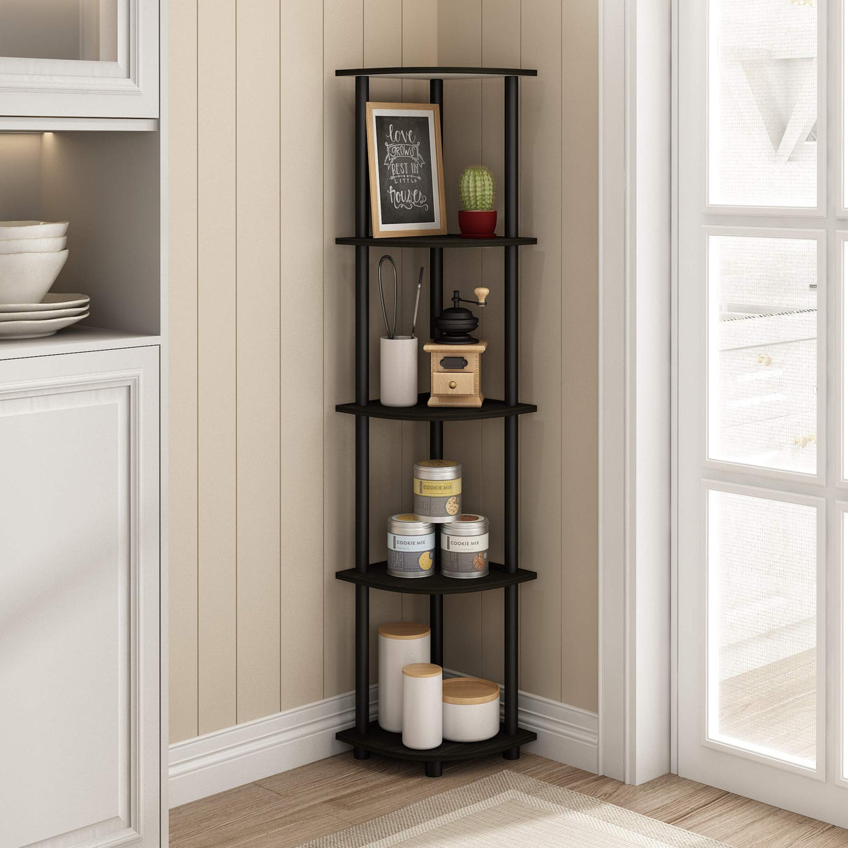 Turn-N-Tube 5 Tier Corner Display Rack Multipurpose Shelving Unit, 1-Pack