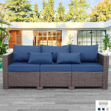 Brown Wicker 3-Seater Outdoor Sofa - Deep Seat, High Backrest