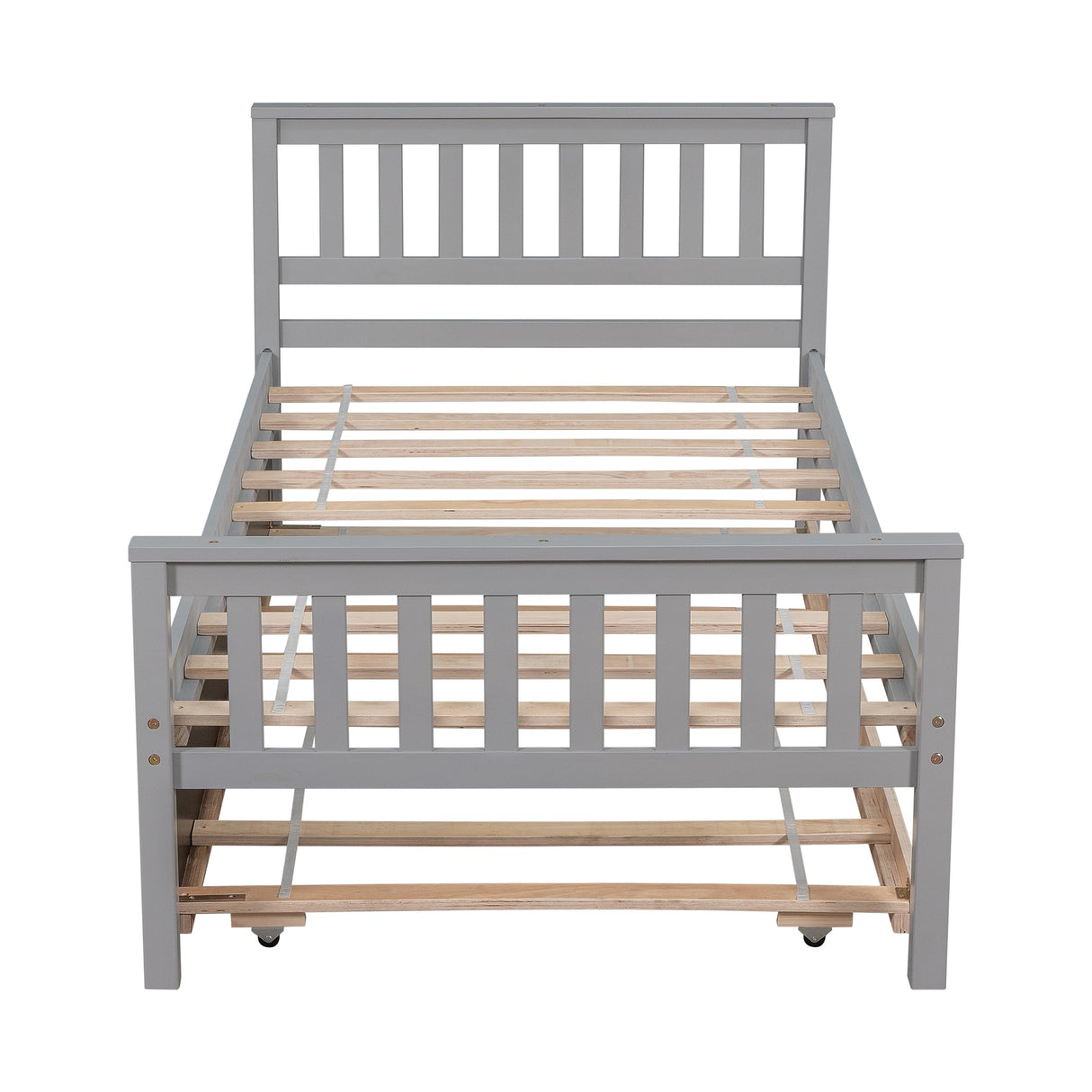 Wood Platform Bed Frame with Headboard and Footboard, Twin Bed Frame with Trundle