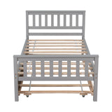 Wood Platform Bed Frame with Headboard and Footboard, Twin Bed Frame with Trundle