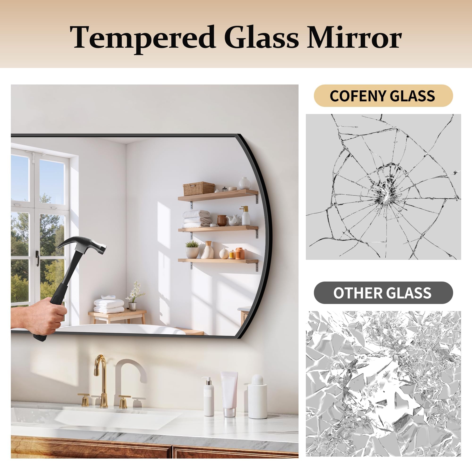 30x55 Inch Black Oval Bathroom Mirror with Thin Metal Frame