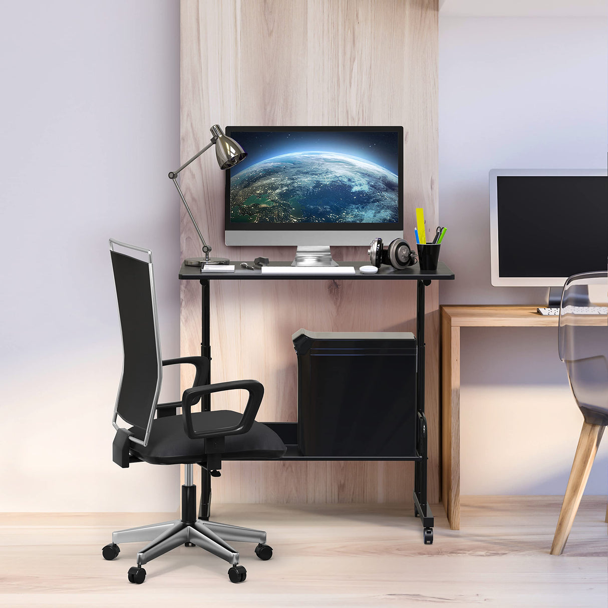 Mobile Adjustable Small Standing Desk Laptop Workstation, Black