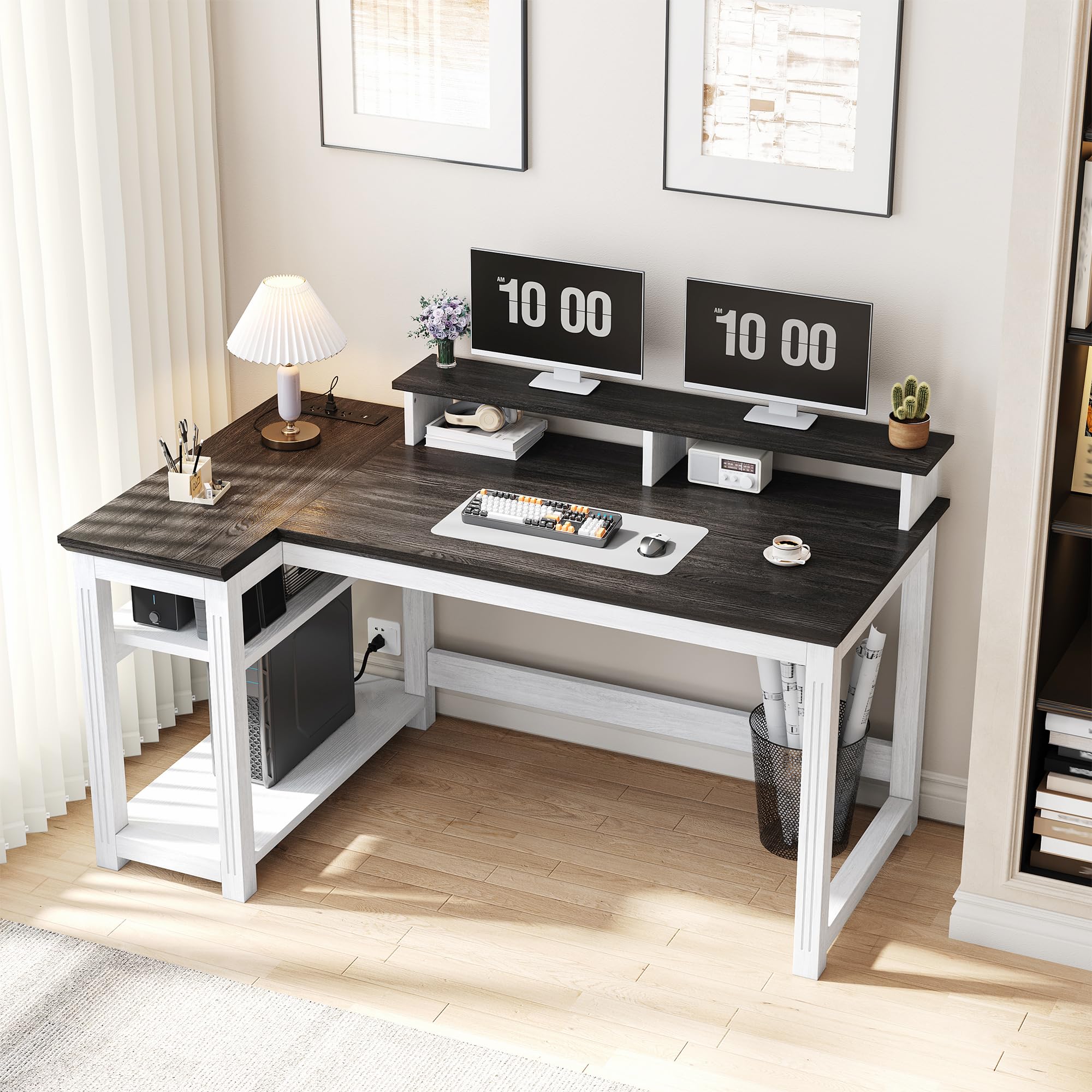EnHomee 47.3" Computer Desk with Monitor Stand, Gaming Desk with Power Outlet, L