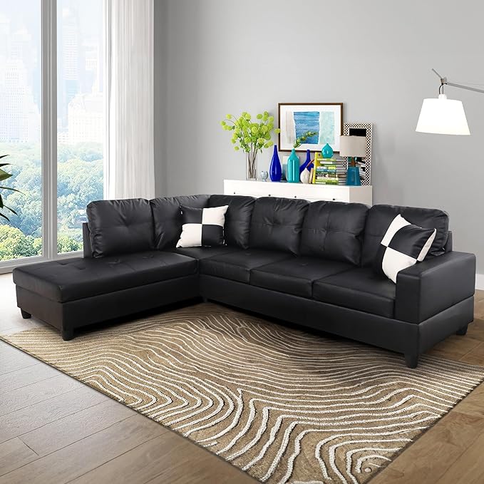 L-Shaped Sectional Sofa Set 5-Seat Luxurious Faux Leather Couches for Living Room,