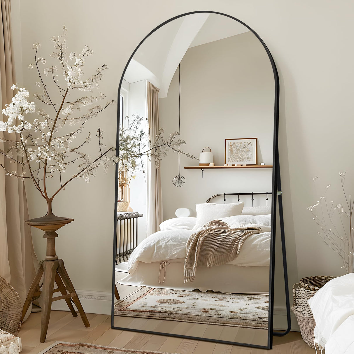 Oversized Full-Body Mirror, Large Arched Full Length Mirror with Stand, 76"x35" Aluminum