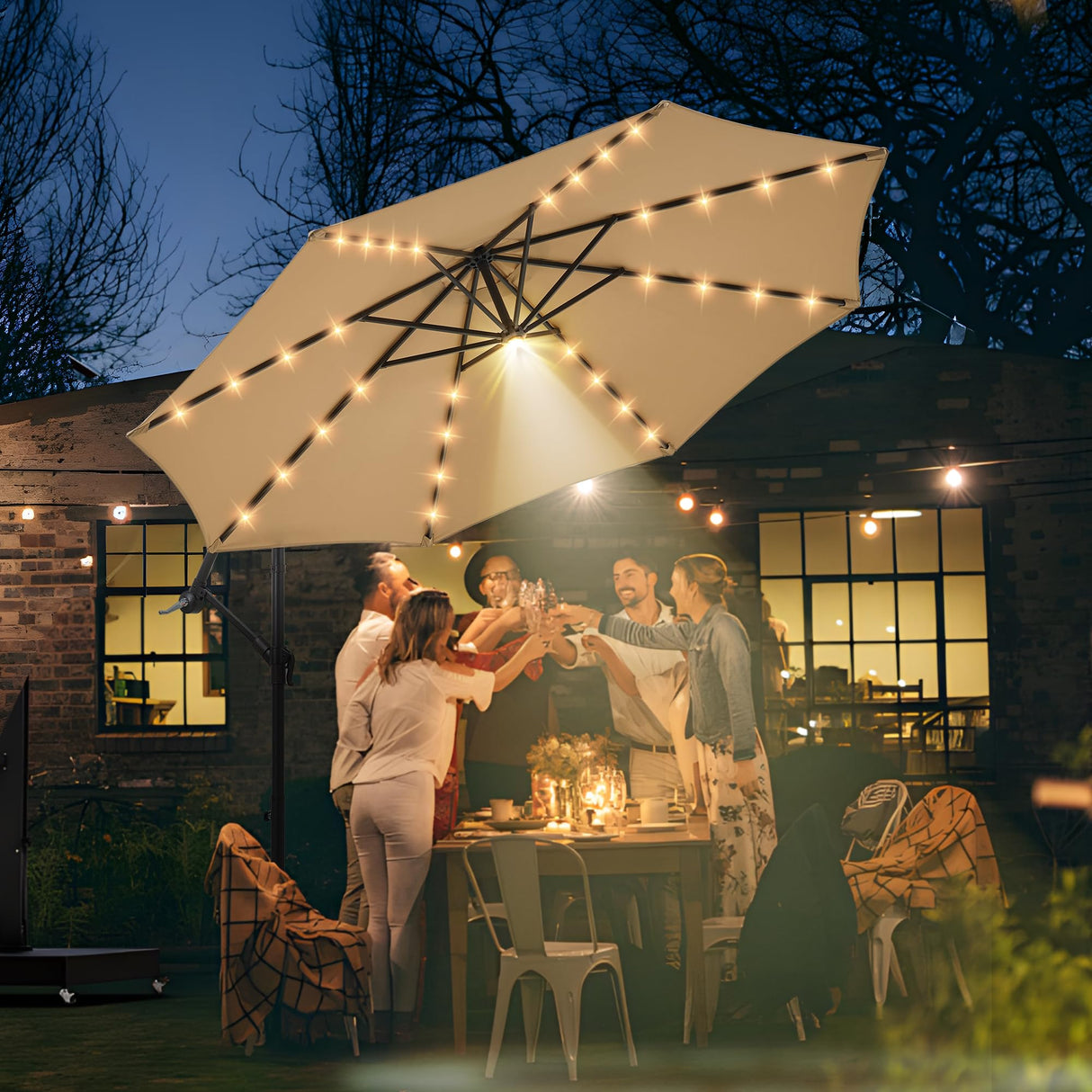 10 ft Offset Patio Umbrella with Stands Included, 32 LED+1 Spotlight, Large Cantilever Umbrella