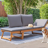 Outdoor Couch Acacia Wood Patio Couch with Adjustable Armrest