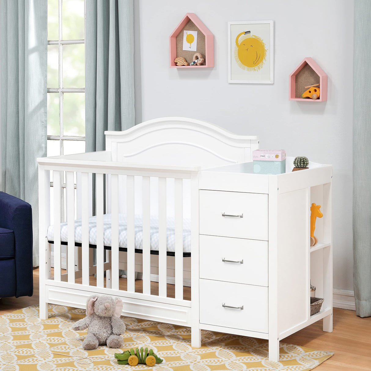 4-in-1 Convertible Mini Crib and Changer Combo in White, Greenguard Gold Certified