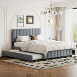 Size Upholstered Bed Frame with 2 Drawers & 1 Twin XL Trundle, Velvet Platform Storage