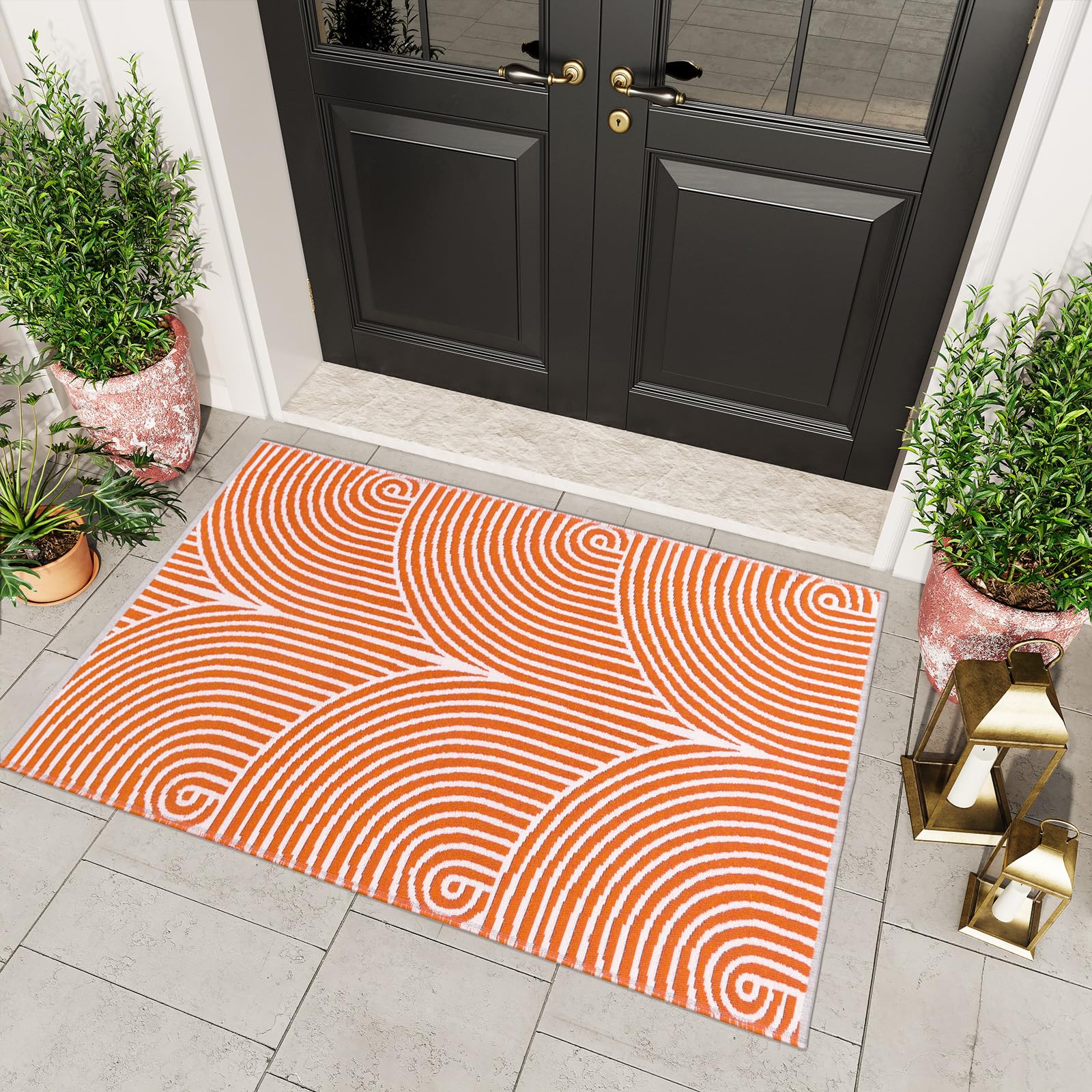 Small Outdoor Rug 3'x5', Front Door Mat Outdoor Entrance Machine Washable Rugs Cotton