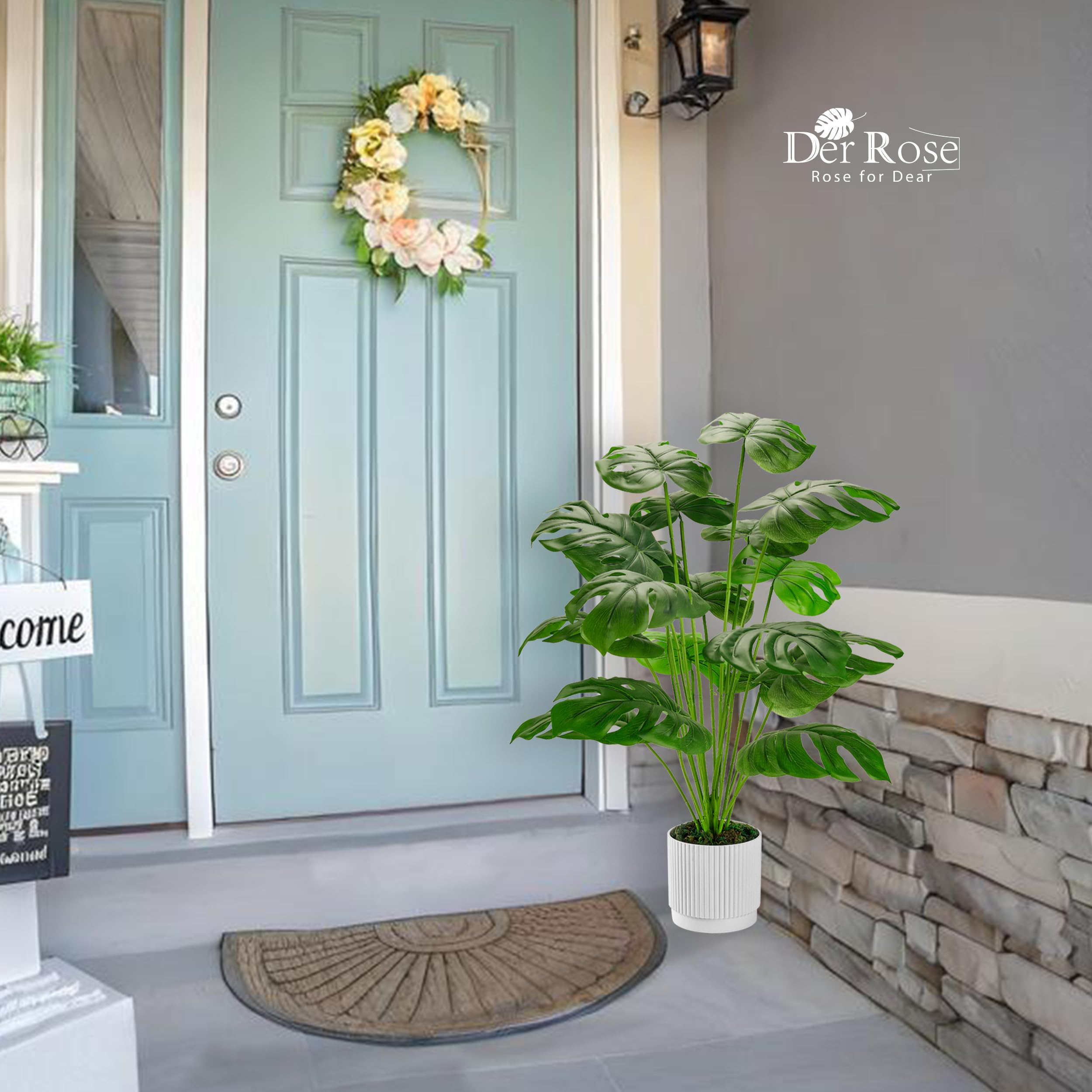 28" Fake Plants Large Artificial Monstera Faux Plants Indoor Tall for Outdoor Floor