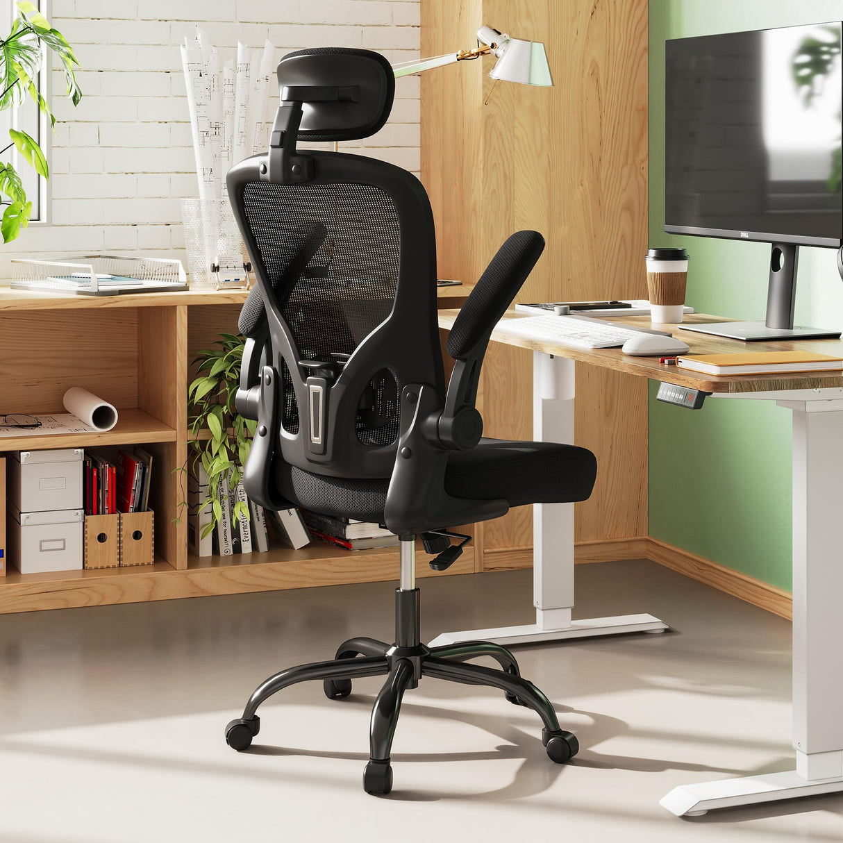 Mesh Computer Office Chair, High Back Ergonomic Desk Chair with Flip-up Armrests and Adjustable Headrest