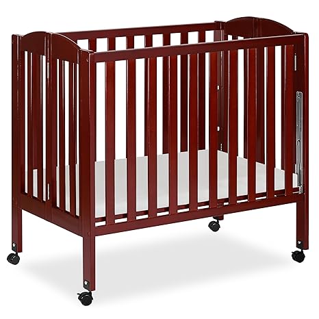 3 in 1 Portable Folding Stationary Side Crib in White, Greenguard Gold Certified, Safety Wheel with Locking Casters, Convertible, 3 Mattress Heights