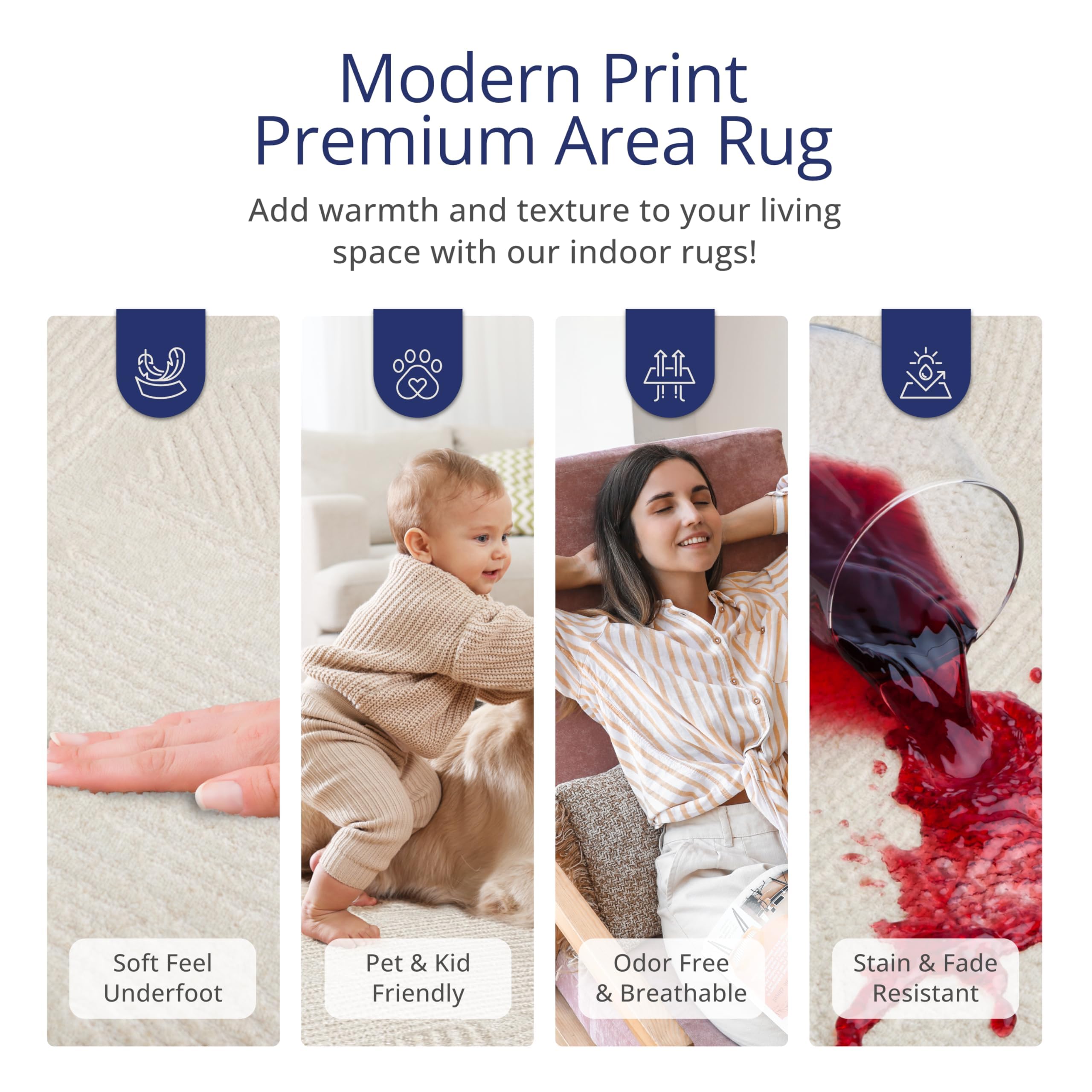 Abani Zen 8' x 10' Cream Rug – Neutral Brush Stroke Sandbrush Design, Large Soft Area Rug for Living Room & Bedroom, Durable & Easy to Clean