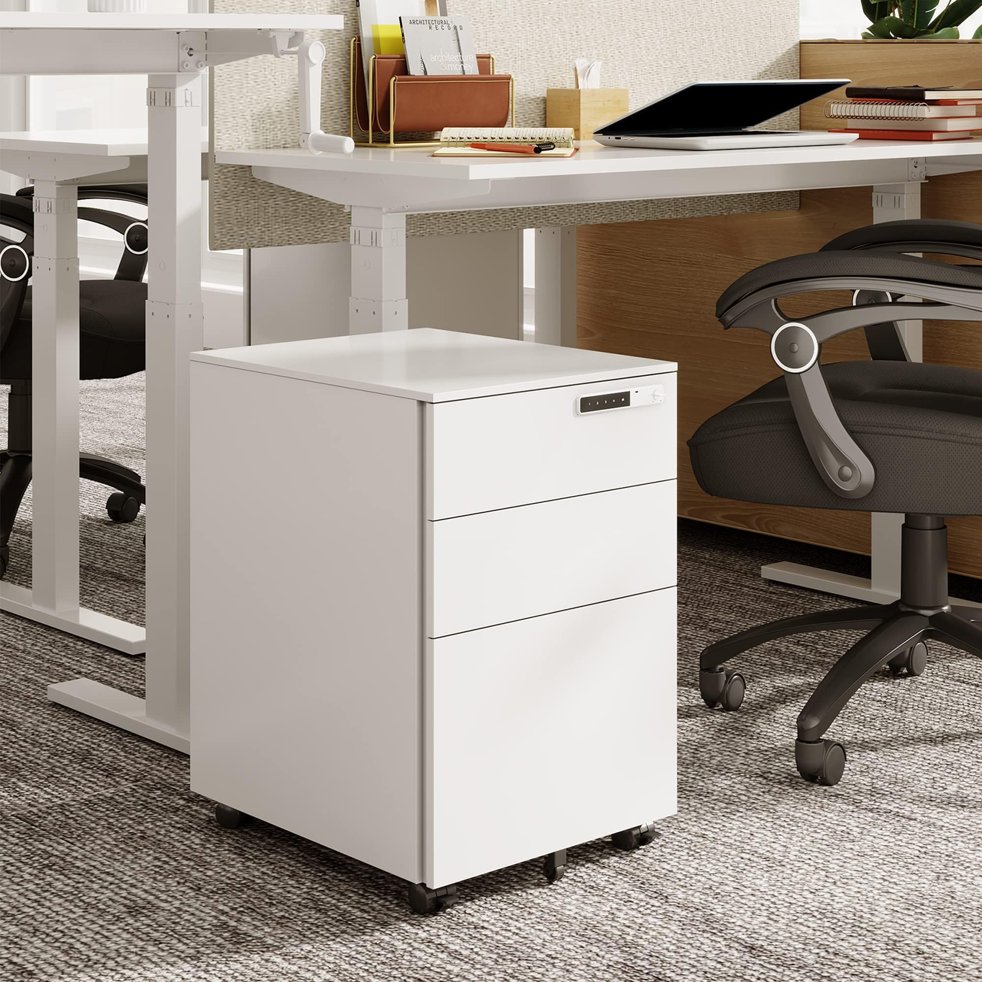 3-Drawer Mobile File Cabinet with Smart Lock,