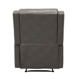 Kim 38 Inch Manual Recliner Chair, Cushioned Gray Faux Leather, Solid Wood