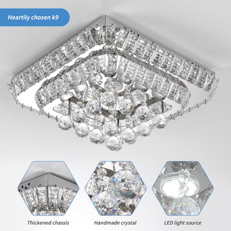 22.8" Crystal Ceiling-Light Flush Mount with Remote Control, 3 Colors Temp & Brightness