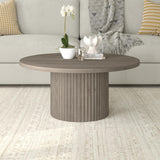 32" Wide Round Coffee Table in Antiqued Gray Oak, for Home, Living Room