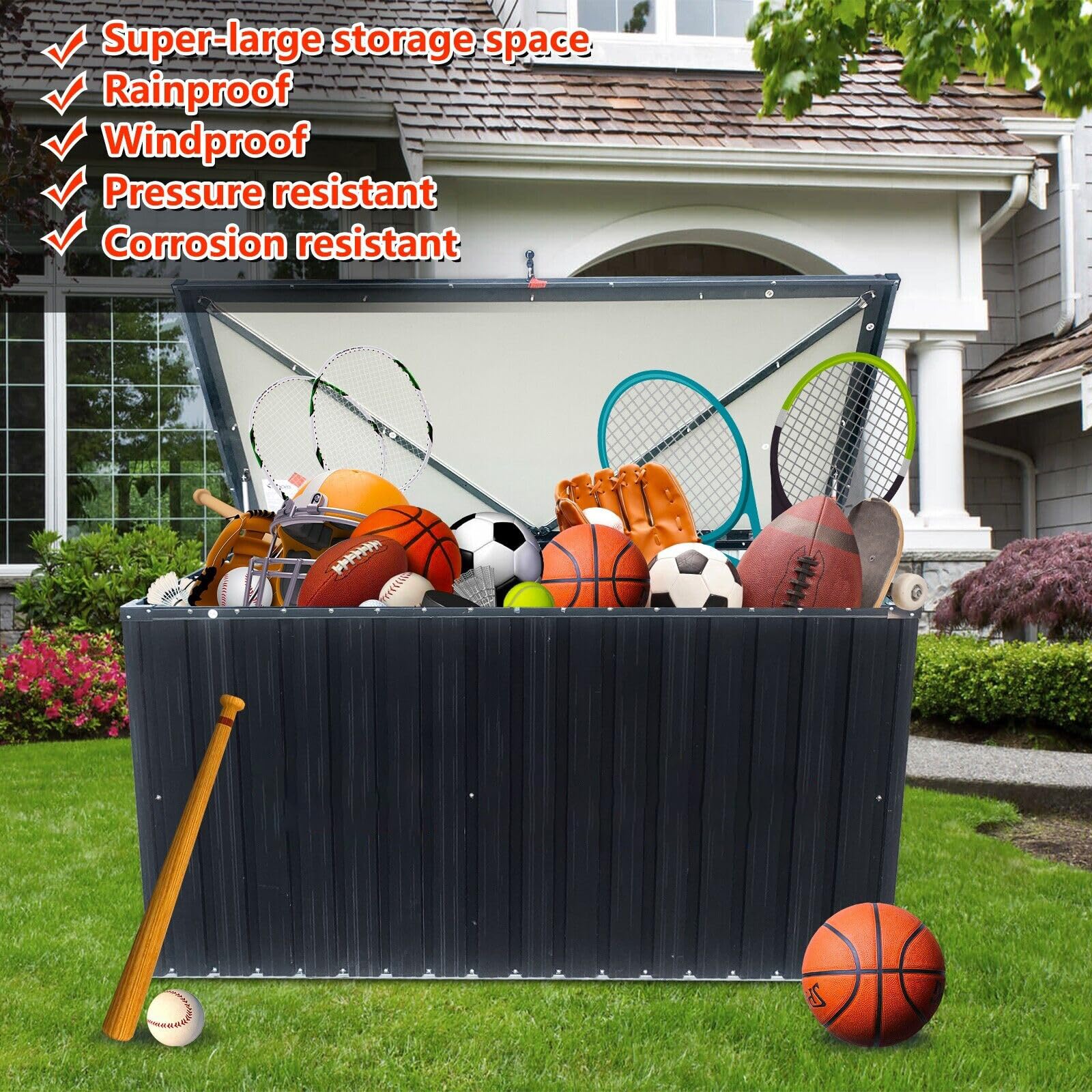 Outdoor Storage Box, 344 Gallon Metal Deck Boxes Waterproof