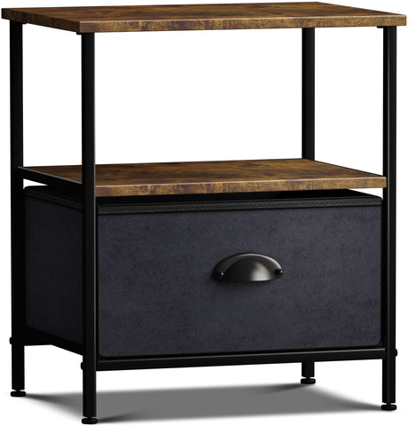 Nightstand 1-Drawer Shelf Storage - Bedside Furniture & End Table Chest Dresser with Steel Frame