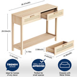 CREATIVELAND Console Table, 2 Drawers Hamilton Rattan Console Table, Entry Storage Rustic Sofa Side Table for Living Room, Entryway, Hallway Foyer, Durable Modern Wood Furniture Decorative