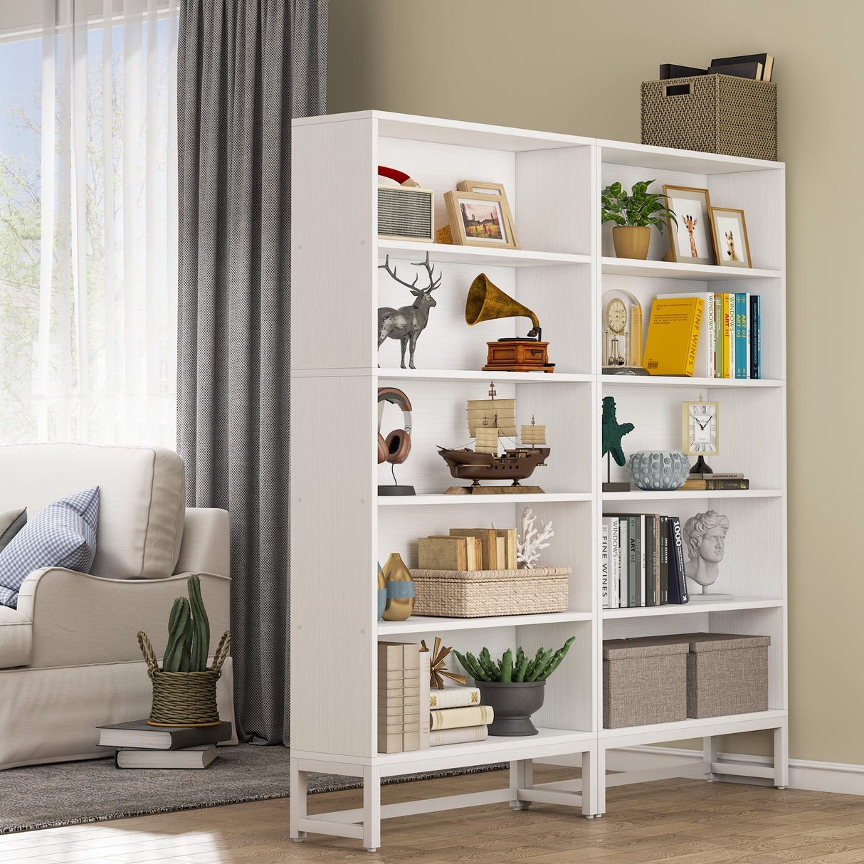 Tall Bookcase and Bookshelf, 70.8” Large Bookcases Organizer with 5-Tier Storage Shelves, Heavy Duty Free-Standing Library Bookshelf Shelving Unit for Living Room, Bedroom, Office (White)