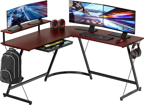 Vista L-Shape Desk with Monitor Stand, Black