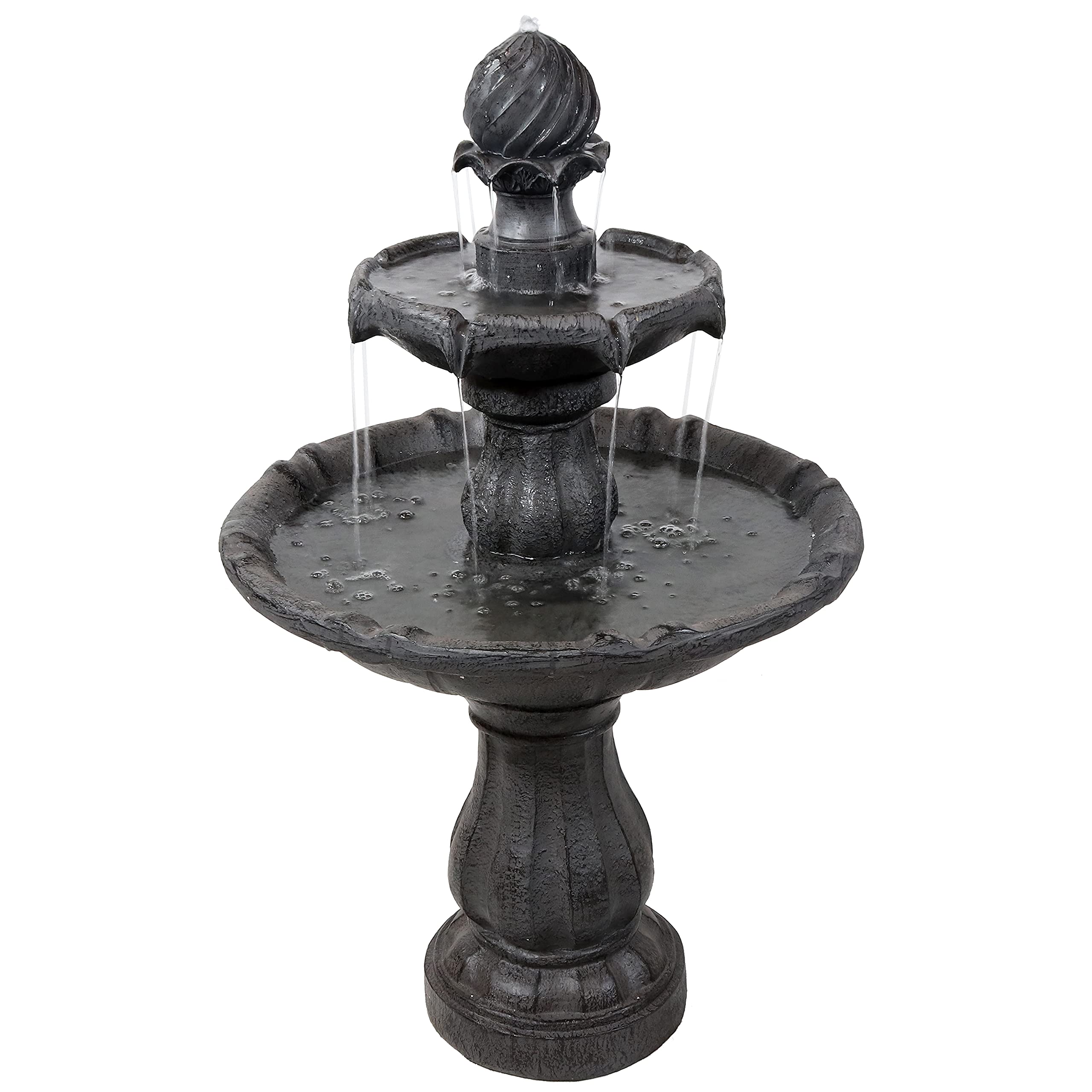 35" 2-Tier Solar Water Fountain - Outdoor Water Fountain with Battery Backup and Pump - Black