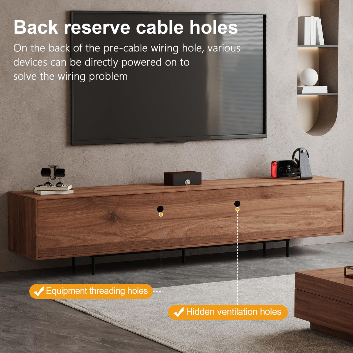 94.5" Mid-Century Modern Walnut TV Stand for TVs up to 80"