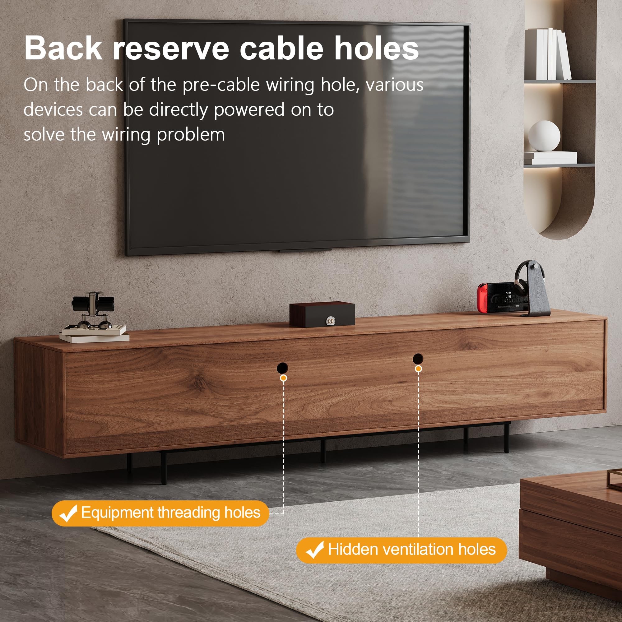 94.5" Mid-Century Modern Walnut TV Stand for TVs up to 80"