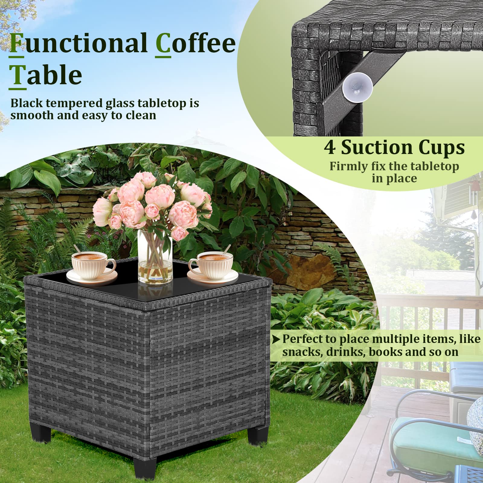 Wicker Patio Furniture Sets - 3 Pieces Rattan Sofa Set