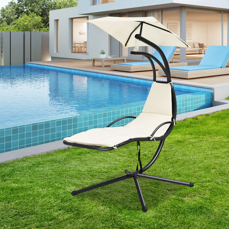 Outdoor Hanging Chaise Lounge Chair, Patio Hammock Chair with Removable Canopy