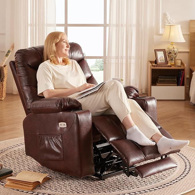 Power Recliner Lift Chair with Wheels – Electric Massage & Heating for Elderly