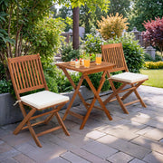 3 Piece Patio Folding Furniture Bistro Set with 2 cushions for Pool Beach Backyard Balcony