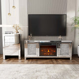 Mirrored Fireplace TV Stand, Mirrored Media Entertainment Center for TV up to 55 inch