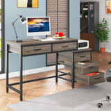 Computer Desk with 5 Drawers, Home Office Desks with Reversible Drawer Cabinet Printer