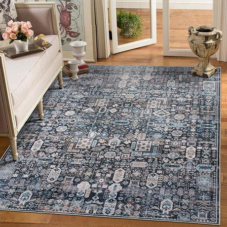 Camilla Boho Area Rug, 5'×7' Washable Oriental Accent Rug, Non-Slip Traditional Floral