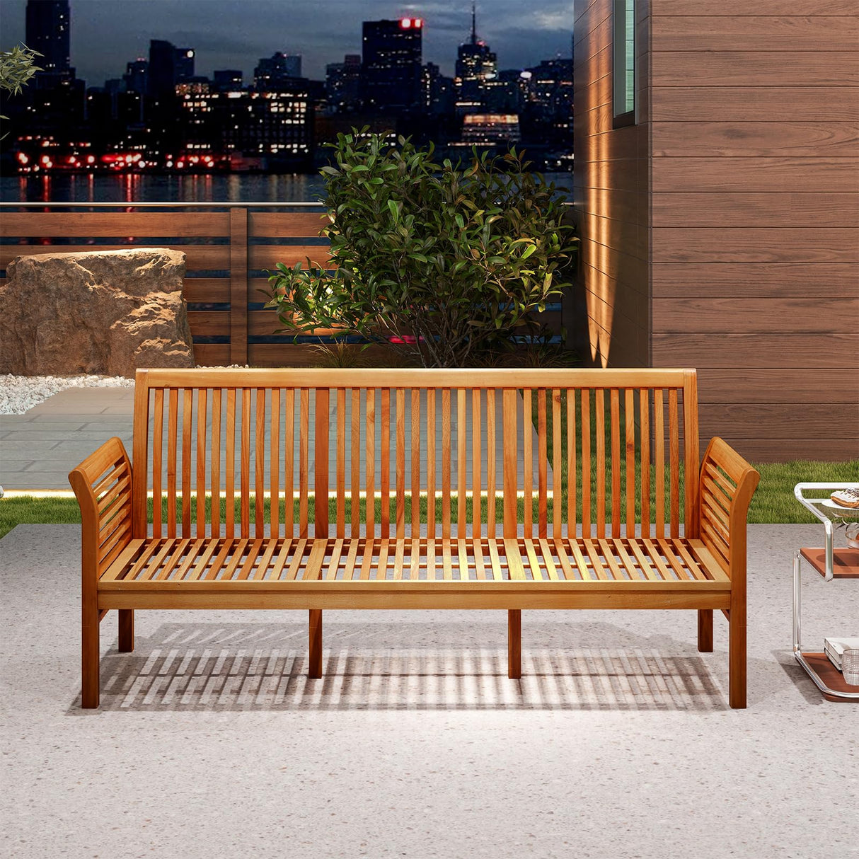 62.5’’ Outdoor Bench Acacia Wood - 3-Person Patio Bench w/Backrest