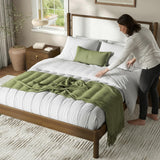 Queen Size Solid Wood Bed Frame with Upholstered Boucle Headboard
