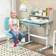 Chair Set, Height Adjustable Children School Study Table and Chair Set w/Tilt Desktop, Storage Drawer Hutch, Student Computer Writing Workstation, Kids Desk for Boys Girls (Blue)