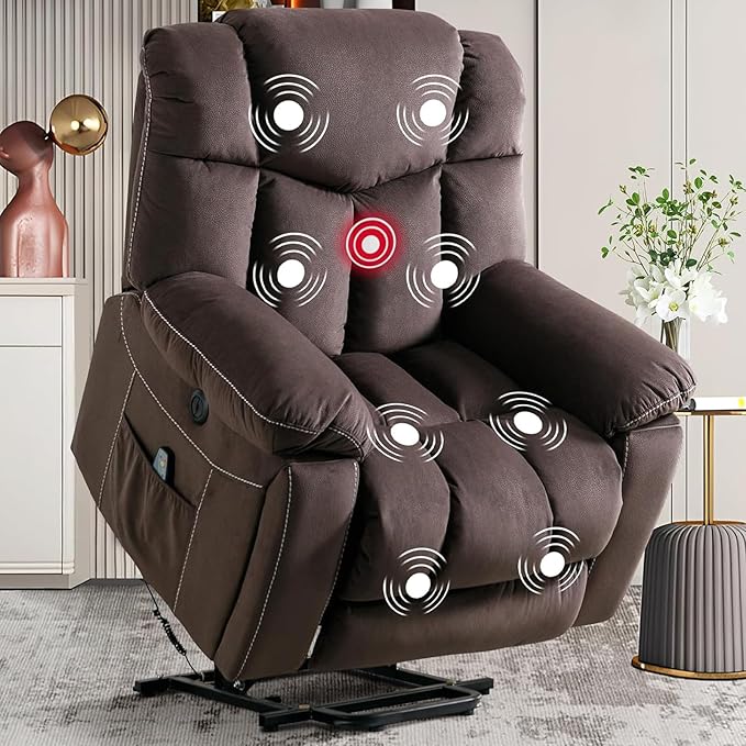 Power Lift Recliner Chair for Elderly- Heavy Duty and Safety Motion Reclining Mechanism-Antiskid Fabric Sofa Living Room Chair with Overstuffed Design, Camel