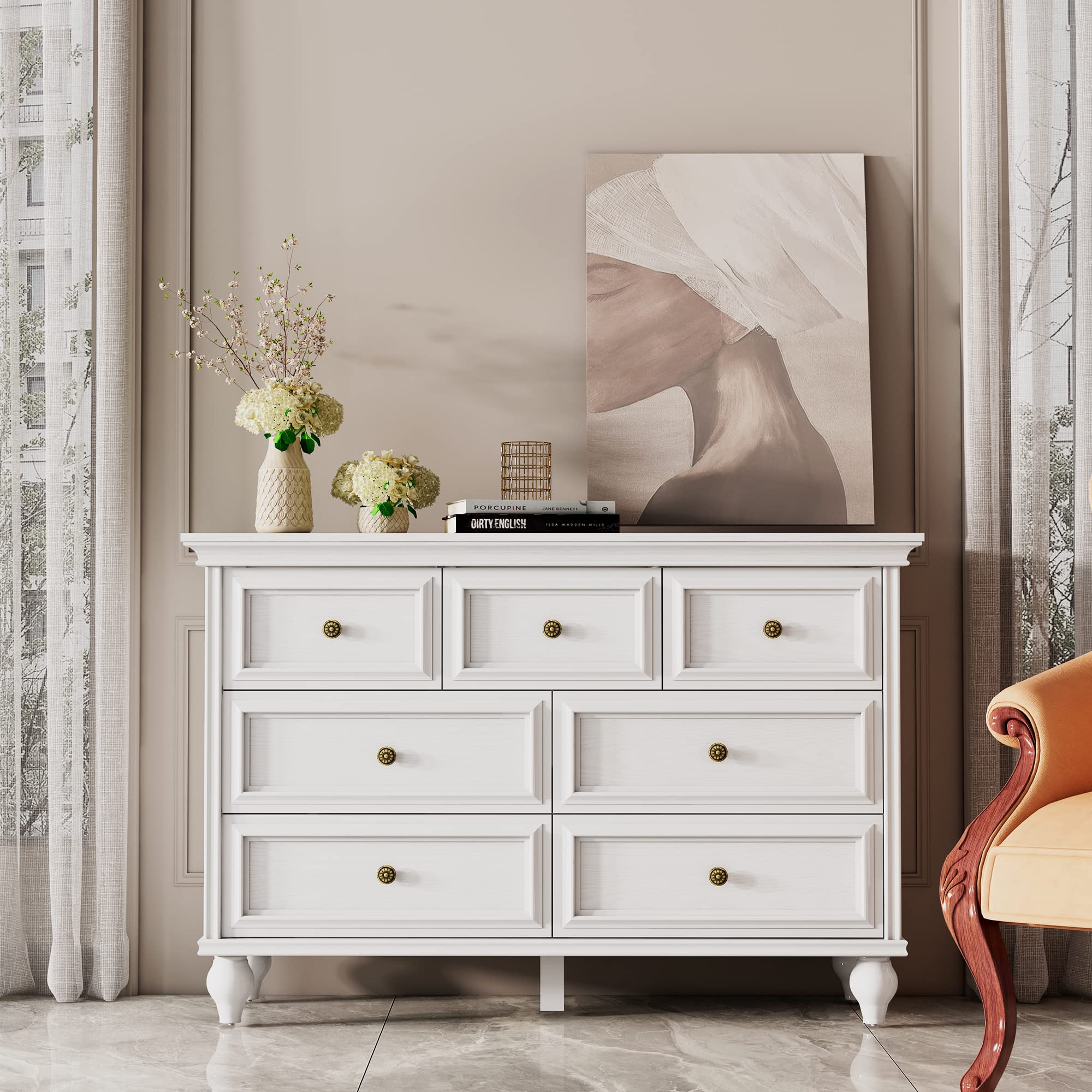 French Vintage Dresser for Bedroom with 7 Drawers, Vintage Design