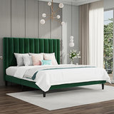 Queen Bed Frame/Velvet Upholstered Platform Bed Frame with Headboard/Strong Wood