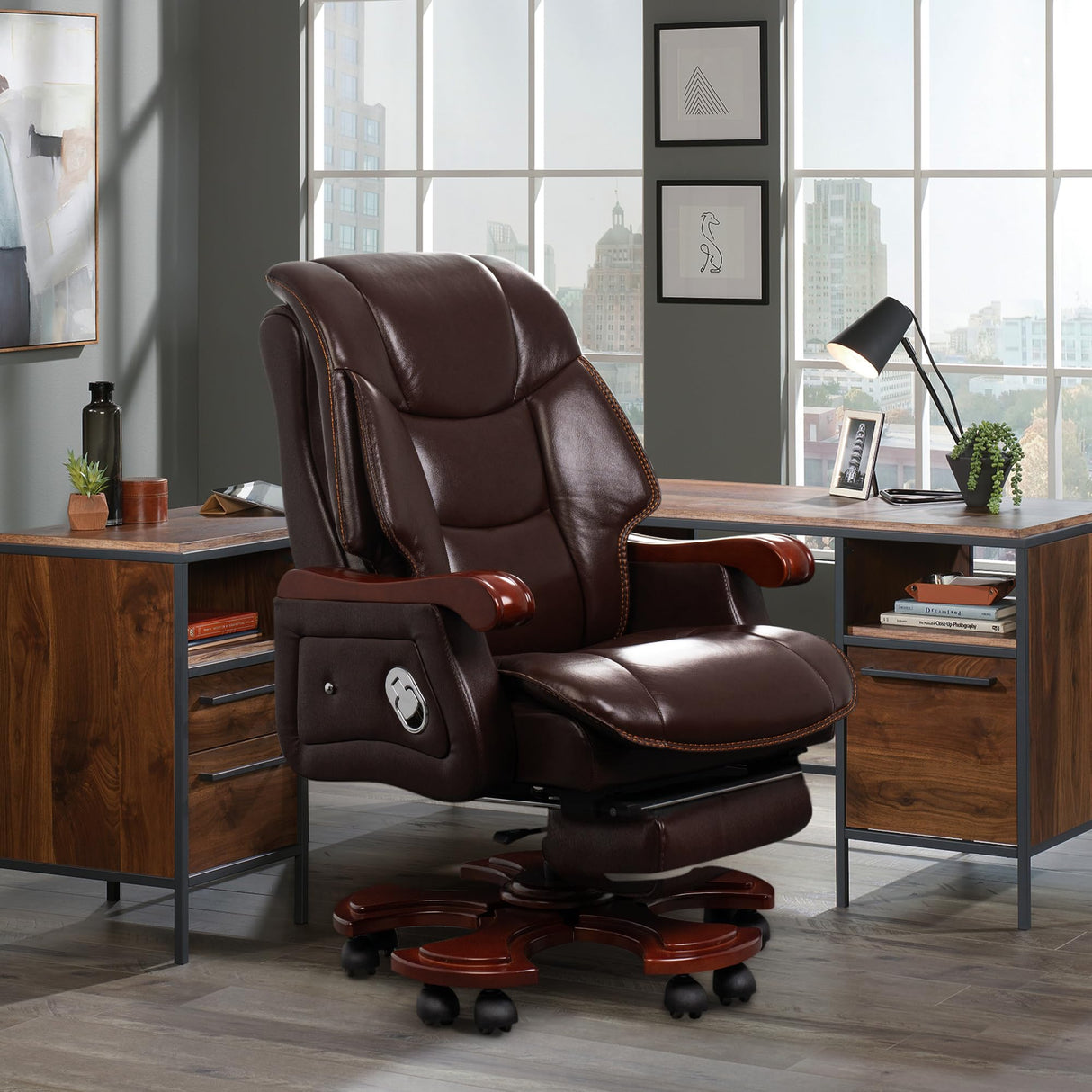 Jones Executive Office Chair with Massage,Genuine Leather Luxury Managerial Executive