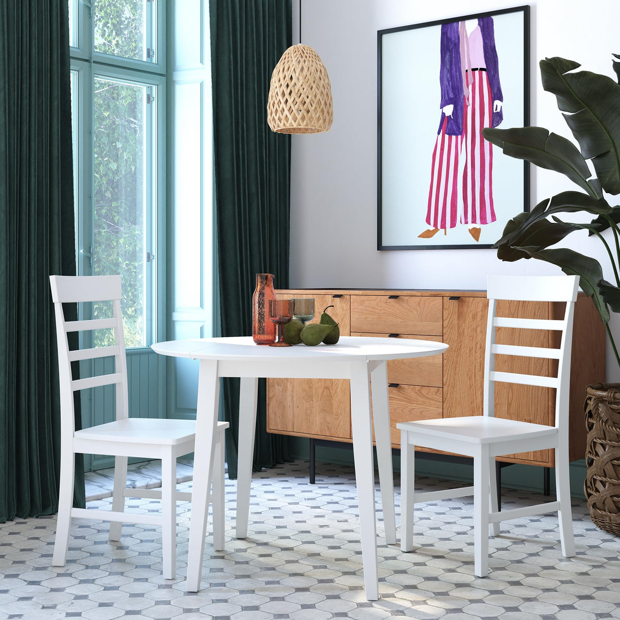 3-Piece Wood Dining Set with Double Drop Leaf, White