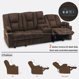 Power Reclining Sofa with Heat and Massage,USB Ports, Cup Holders