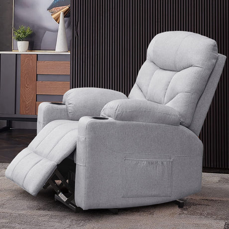 Electric Power Lift Recliner Chair Sofa for Elderly with Massage and Heat, Linen Fabric